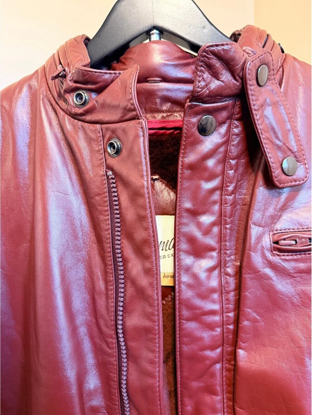 Vintage Berman's Burgundy Leather Cafe Racer Moto Jacket Men's Size M